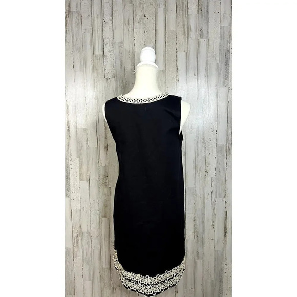 Mudpie Women's‎ Medium Black Shift Dress w/ Gold Lace Trim Sleeveless V-Neck - Picture 5 of 7